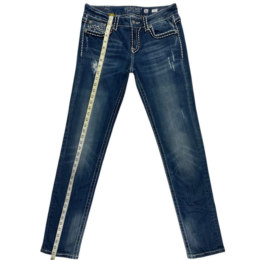 Miss Me Sunny Skinny Jeans Women’s Size 31 Blue Y2K Thick White Stitching - Picture 3 of 12